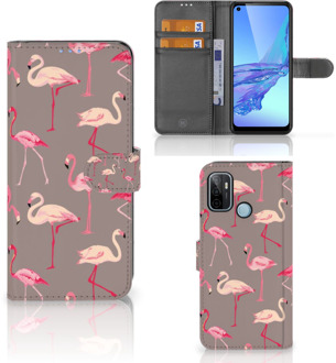 B2Ctelecom Hoesje met naam OPPO A53 | OPPO A53s Wallet Book Case Flamingo