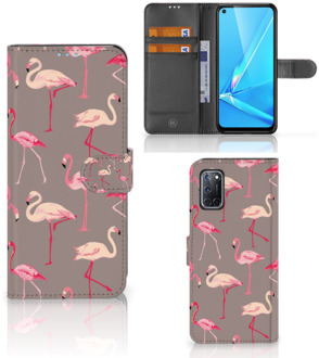 B2Ctelecom Hoesje met naam OPPO A72 | OPPO A52 Wallet Book Case Flamingo