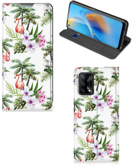 B2Ctelecom Hoesje met naam OPPO A74 4G Telefoonhoesje Flamingo Palms