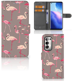 B2Ctelecom Hoesje met naam OPPO Find X3 Neo 5G Wallet Book Case Flamingo