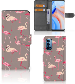 B2Ctelecom Hoesje met naam OPPO Reno 4 Pro 5G Wallet Book Case Flamingo