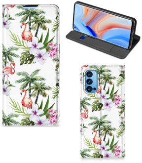 B2Ctelecom Hoesje met naam OPPO Reno4 Pro 5G Telefoonhoesje Flamingo Palms