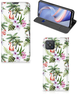 B2Ctelecom Hoesje met naam OPPO Reno4 Z 5G Telefoonhoesje Flamingo Palms