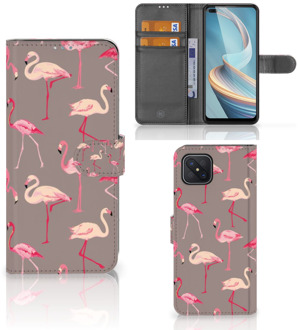 B2Ctelecom Hoesje met naam OPPO Reno4 Z Wallet Book Case Flamingo