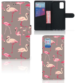 B2Ctelecom Hoesje met naam Samsung Galaxy A02s Flip Cover Samsung M02s Wallet Book Case Flamingo