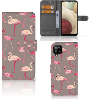 B2Ctelecom Hoesje met naam Samsung Galaxy A12 Wallet Book Case Flamingo