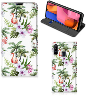 B2Ctelecom Hoesje met naam Samsung Galaxy A20s Telefoonhoesje Flamingo Palms