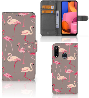 B2Ctelecom Hoesje met naam Samsung Galaxy A20s Wallet Book Case Flamingo