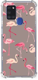 B2Ctelecom Hoesje met naam Samsung Galaxy A21s Telefoonhoesje  met doorzichtige rand Flamingo