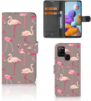 B2Ctelecom Hoesje met naam Samsung Galaxy A21s Wallet Book Case Flamingo