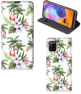 B2Ctelecom Hoesje met naam Samsung Galaxy A31 Telefoonhoesje Flamingo Palms