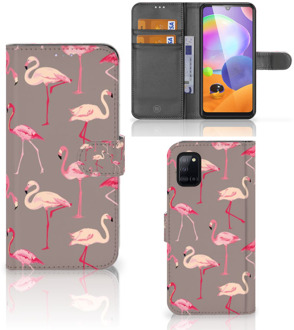 B2Ctelecom Hoesje met naam Samsung Galaxy A31 Wallet Book Case Flamingo