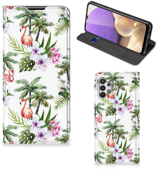 B2Ctelecom Hoesje met naam Samsung Galaxy A32 5G Telefoonhoesje Flamingo Palms