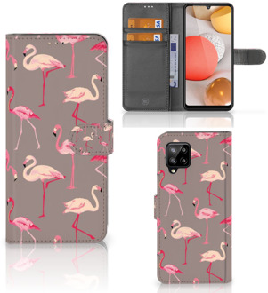 B2Ctelecom Hoesje met naam Samsung Galaxy A42 5G Wallet Book Case Flamingo