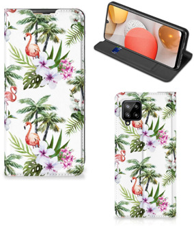 B2Ctelecom Hoesje met naam Samsung Galaxy A42 Telefoonhoesje Flamingo Palms