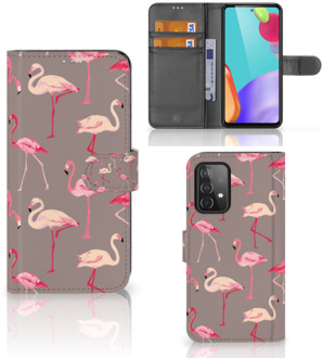 B2Ctelecom Hoesje met naam Samsung Galaxy A52 Wallet Book Case Flamingo