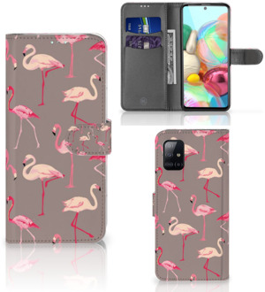 B2Ctelecom Hoesje met naam Samsung Galaxy A71 Wallet Book Case Flamingo