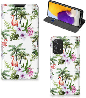 B2Ctelecom Hoesje met naam Samsung Galaxy A72 (5G/4G) Telefoonhoesje Flamingo Palms