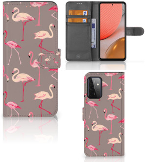 B2Ctelecom Hoesje met naam Samsung Galaxy A72 Wallet Book Case Flamingo