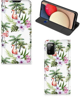 B2Ctelecom Hoesje met naam Samsung Galaxy M02s | A02s Telefoonhoesje Flamingo Palms