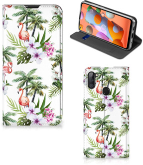 B2Ctelecom Hoesje met naam Samsung Galaxy M11 | A11 Telefoonhoesje Flamingo Palms