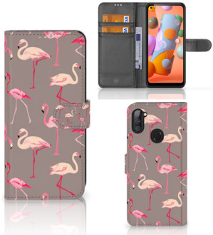 B2Ctelecom Hoesje met naam Samsung Galaxy M11 | A11 Wallet Book Case Flamingo