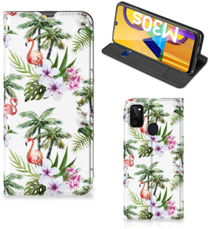 B2Ctelecom Hoesje met naam Samsung Galaxy M21 Telefoonhoesje Flamingo Palms