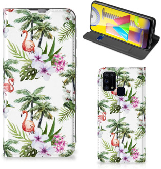 B2Ctelecom Hoesje met naam Samsung Galaxy M31 Telefoonhoesje Flamingo Palms