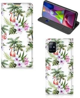 B2Ctelecom Hoesje met naam Samsung Galaxy M51 Telefoonhoesje Flamingo Palms