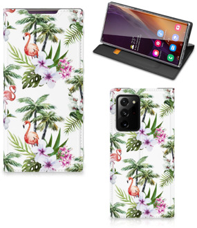 B2Ctelecom Hoesje met naam Samsung Galaxy Note 20 Ultra Telefoonhoesje Flamingo Palms