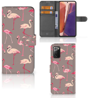 B2Ctelecom Hoesje met naam Samsung Galaxy Note 20 Wallet Book Case Flamingo