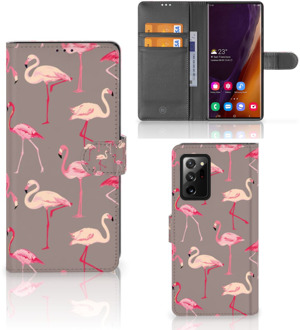 B2Ctelecom Hoesje met naam Samsung Galaxy Note20 Ultra Wallet Book Case Flamingo