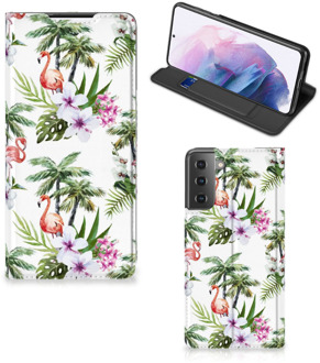 B2Ctelecom Hoesje met naam Samsung Galaxy S21 Plus Telefoonhoesje Flamingo Palms