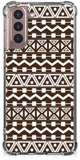 B2Ctelecom Hoesje met naam Samsung Galaxy S21 Plus Telefoonhoesje  met doorzichtige rand Aztec Brown