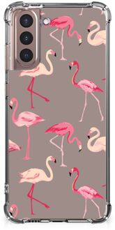 B2Ctelecom Hoesje met naam Samsung Galaxy S21 Plus Telefoonhoesje  met doorzichtige rand Flamingo