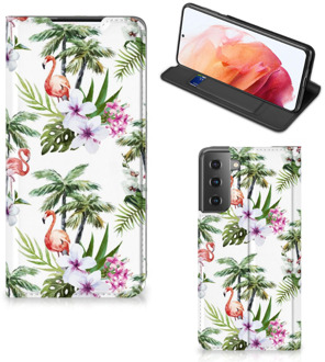 B2Ctelecom Hoesje met naam Samsung Galaxy S21 Telefoonhoesje Flamingo Palms