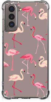 B2Ctelecom Hoesje met naam Samsung Galaxy S21 Telefoonhoesje  met doorzichtige rand Flamingo