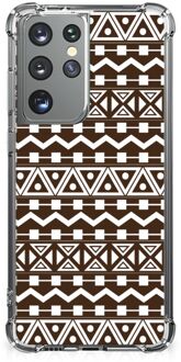 B2Ctelecom Hoesje met naam Samsung Galaxy S21 Ultra Telefoonhoesje  met doorzichtige rand Aztec Brown