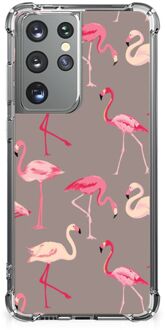 B2Ctelecom Hoesje met naam Samsung Galaxy S21 Ultra Telefoonhoesje  met doorzichtige rand Flamingo