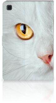 B2Ctelecom Hoesje met naam Samsung Galaxy Tab A7 (2020) Cover met Magneetsluiting Witte Kat