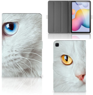 B2Ctelecom Hoesje met naam Samsung Galaxy Tab S6 Lite Cover met Magneetsluiting Witte Kat