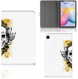 B2Ctelecom Hoesje met naam Samsung Galaxy Tab S6 Lite Tablet Hoes met Magneetsluiting Skull Gold