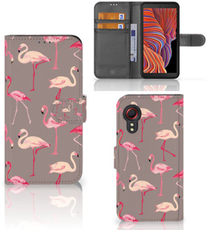 B2Ctelecom Hoesje met naam Samsung Galaxy Xcover 5 Wallet Book Case Flamingo