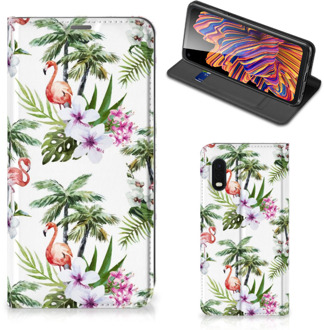 B2Ctelecom Hoesje met naam Samsung Xcover Pro Telefoonhoesje Flamingo Palms