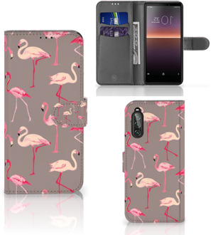 B2Ctelecom Hoesje met naam Sony Xperia 10 II Wallet Case Flamingo