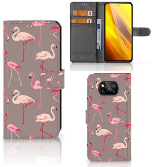 B2Ctelecom Hoesje met naam Xiaomi Poco X3 Wallet Book Case Flamingo