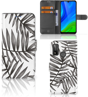 B2Ctelecom Hoesje met Tekst Huawei P Smart 2020 Wallet Book Case Leaves Grey