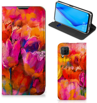 B2Ctelecom Hoesje met Tekst Huawei P40 Lite Smart Cover Tulips