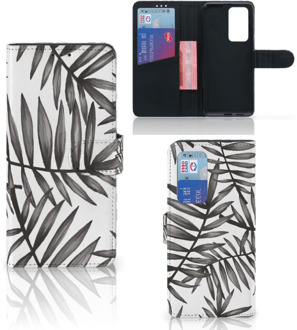 B2Ctelecom Hoesje met Tekst Huawei P40 Pro Wallet Case Leaves Grey