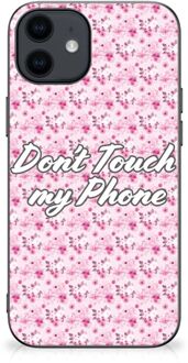 B2Ctelecom Hoesje met Tekst iPhone 12 Pro | 12 (6.1") Back Cover Siliconen Hoesje met Zwarte rand Flowers Pink Don't Touch My Phone